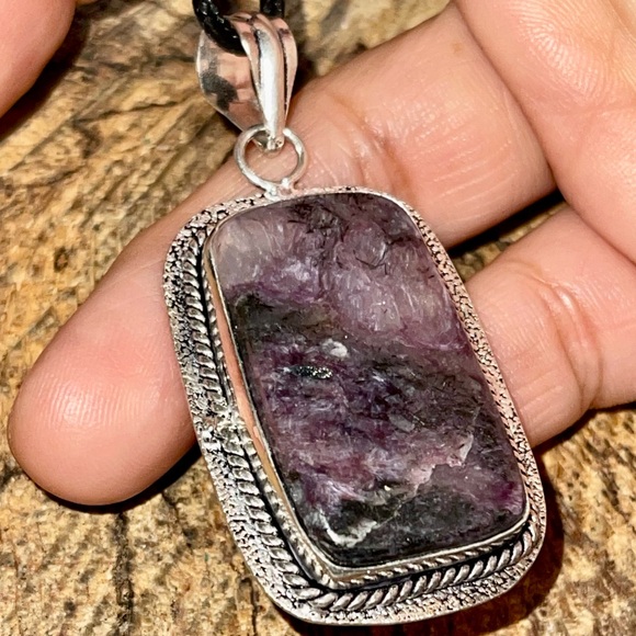 Beautiful Square Charoite Pendant 2” - Picture 9 of 13